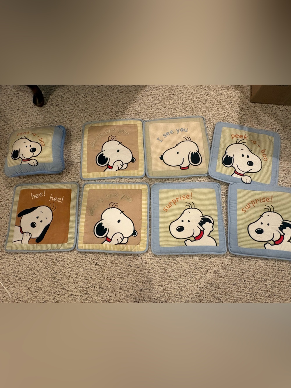 Lambs & Ivy Sleepytime Baby Snoopy Pillow and Wall Hangings Lot